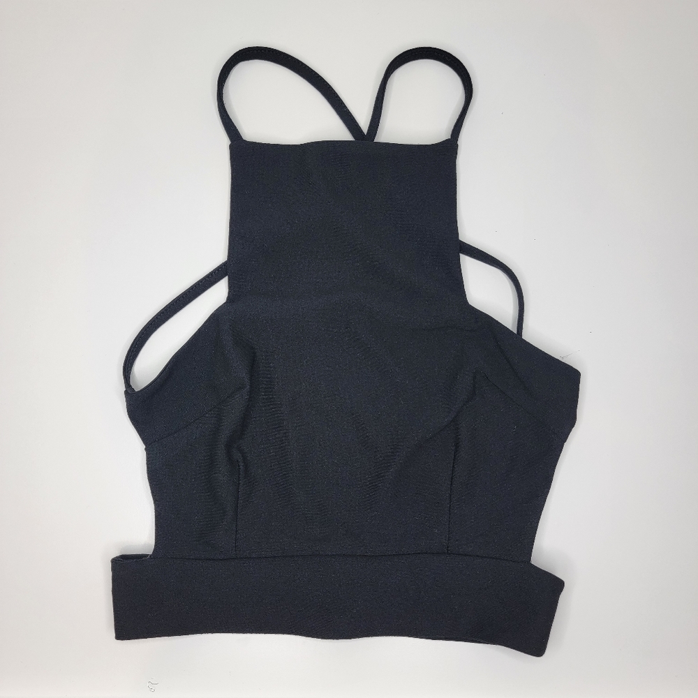 Open back crop top; black; Missguided